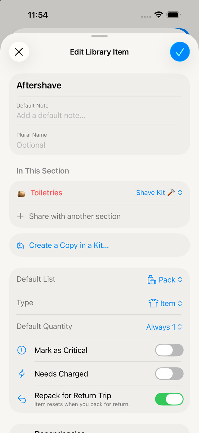 the item editor showing Classification and Properties, with a multi-section assignment row.
